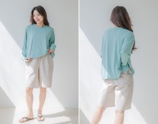 画像21: トップスとショーツとカバーアップロングTと布帛パンツ４点セット水着 タンキニ水着 レディース 体型カバー 長袖シャツ ラッシュガード ハーフパンツ 4点セットビキニ (21)