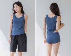 画像23: トップスとショーツとカバーアップロングTと布帛パンツ４点セット水着 タンキニ水着 レディース 体型カバー 長袖シャツ ラッシュガード ハーフパンツ 4点セットビキニ (23)