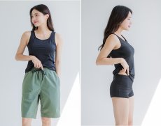画像12: トップスとショーツとカバーアップロングTと布帛パンツ４点セット水着 タンキニ水着 レディース 体型カバー 長袖シャツ ラッシュガード ハーフパンツ 4点セットビキニ (12)
