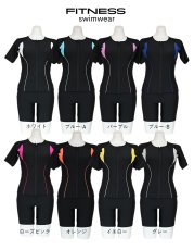 画像6: スイムキャップ付き フィットネス水着 レディース セパレート 半袖 上下セット 大きいサイズ キャップ付き めくれ防止 体型カバー フィットネス水着 (6)