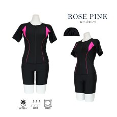 画像14: スイムキャップ付き フィットネス水着 レディース セパレート 半袖 上下セット 大きいサイズ キャップ付き めくれ防止 体型カバー フィットネス水着 (14)