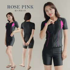 画像13: スイムキャップ付き フィットネス水着 レディース セパレート 半袖 上下セット 大きいサイズ キャップ付き めくれ防止 体型カバー フィットネス水着 (13)