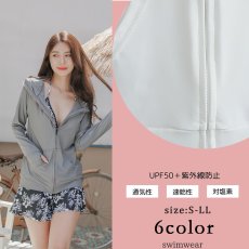 画像11: 画像更新　ハイネック帽子舌付きUVカットラッシュガード（男女兼用）ラッシュガード レディース パーカー 長袖 指空穴付き ハイネック 帽子舌付き 【UPF50+ UVカット加工】 (11)