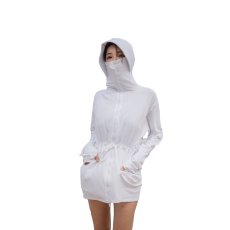 画像27: 新色増加　ロング ハイネック ハット付き UVカット ヒンヤリ 特殊素材 ラッシュガード レディース 丈長め 顔まで ジップ つば付き 日焼け防止 速乾 通気性 ロング 長袖 UVカット 体型カバー 水着 フード (27)