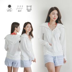 画像18: 画像更新　ハイネック帽子舌付きUVカットラッシュガード（男女兼用）ラッシュガード レディース パーカー 長袖 指空穴付き ハイネック 帽子舌付き 【UPF50+ UVカット加工】 (18)