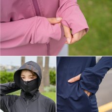 画像2: 新色増やし　ハイネック ハット付き UVカット ヒンヤリ 特殊素材 ラッシュガード UVカット パーカー レディース ミドル丈 涼しい 冷感 トップス 日焼け止め ラッシュガード 水着 軽量 速乾 通気性 つば ジップ 日焼け防止 体型カバー 長袖 (2)