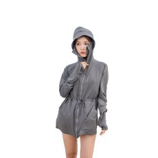 画像26: 新色増加　ロング ハイネック ハット付き UVカット ヒンヤリ 特殊素材 ラッシュガード レディース 丈長め 顔まで ジップ つば付き 日焼け防止 速乾 通気性 ロング 長袖 UVカット 体型カバー 水着 フード (26)