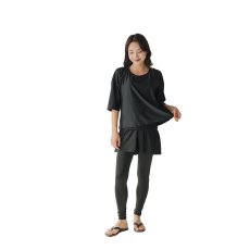 画像32: インナー付きトップスとレギンスとショットパンツの体型カバー水着３点セット 水着 韓国風 かわいい 速乾性 スポーツ パッド付き 水泳用 水陸両用 普段着 女性用 (32)