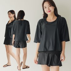 画像50: インナー付きトップスとレギンスとショットパンツの体型カバー水着３点セット 水着 韓国風 かわいい 速乾性 スポーツ パッド付き 水泳用 水陸両用 普段着 女性用 (50)