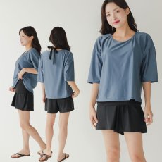 画像43: インナー付きトップスとレギンスとショットパンツの体型カバー水着３点セット 水着 韓国風 かわいい 速乾性 スポーツ パッド付き 水泳用 水陸両用 普段着 女性用 (43)