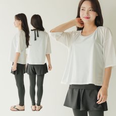 画像46: インナー付きトップスとレギンスとショットパンツの体型カバー水着３点セット 水着 韓国風 かわいい 速乾性 スポーツ パッド付き 水泳用 水陸両用 普段着 女性用 (46)
