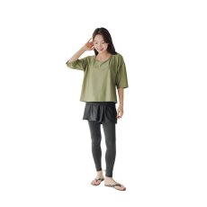 画像27: インナー付きトップスとレギンスとショットパンツの体型カバー水着３点セット 水着 韓国風 かわいい 速乾性 スポーツ パッド付き 水泳用 水陸両用 普段着 女性用 (27)