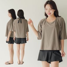 画像24: インナー付きトップスとレギンスとショットパンツの体型カバー水着３点セット 水着 韓国風 かわいい 速乾性 スポーツ パッド付き 水泳用 水陸両用 普段着 女性用 (24)