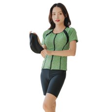 画像11: めぐれ防止ボタン着きフィットネス水着セット 競泳練習用水着 水着セット キャップ付き レディース セパレート 半袖 上下セット 大きいサイズ 体型カバ- (11)