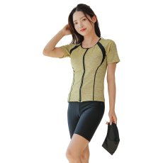 画像12: めぐれ防止ボタン着きフィットネス水着セット 競泳練習用水着 水着セット キャップ付き レディース セパレート 半袖 上下セット 大きいサイズ 体型カバ- (12)