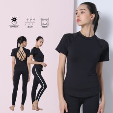 画像24: 半袖ヨガ単品Tシャツ　レディース 半袖 接触冷感 トップス Tシャツ 春 夏 ヨガウェア ロング丈 ストレッチ 吸水 速乾 消臭 体型カバー ゆったり 20代 30代 40代 50代 60代 長め フィットネス スポーツ  (24)
