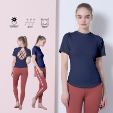 画像28: 半袖ヨガ単品Tシャツ　レディース 半袖 接触冷感 トップス Tシャツ 春 夏 ヨガウェア ロング丈 ストレッチ 吸水 速乾 消臭 体型カバー ゆったり 20代 30代 40代 50代 60代 長め フィットネス スポーツ  (28)