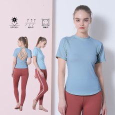 画像27: 半袖ヨガ単品Tシャツ　レディース 半袖 接触冷感 トップス Tシャツ 春 夏 ヨガウェア ロング丈 ストレッチ 吸水 速乾 消臭 体型カバー ゆったり 20代 30代 40代 50代 60代 長め フィットネス スポーツ  (27)