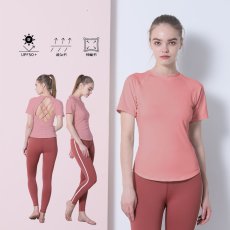 画像25: 半袖ヨガ単品Tシャツ　レディース 半袖 接触冷感 トップス Tシャツ 春 夏 ヨガウェア ロング丈 ストレッチ 吸水 速乾 消臭 体型カバー ゆったり 20代 30代 40代 50代 60代 長め フィットネス スポーツ  (25)