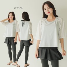 画像27: インナー付きトップスとレギンスとショットパンツの体型カバー水着３点セット 水着 韓国風 かわいい 速乾性 スポーツ パッド付き 水泳用 水陸両用 普段着 女性用 (27)