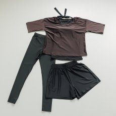 画像30: インナー付きトップスとレギンスとショットパンツの体型カバー水着３点セット 水着 韓国風 かわいい 速乾性 スポーツ パッド付き 水泳用 水陸両用 普段着 女性用 (30)