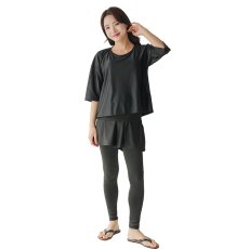 画像33: インナー付きトップスとレギンスとショットパンツの体型カバー水着３点セット 水着 韓国風 かわいい 速乾性 スポーツ パッド付き 水泳用 水陸両用 普段着 女性用 (33)