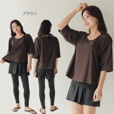 画像29: インナー付きトップスとレギンスとショットパンツの体型カバー水着３点セット 水着 韓国風 かわいい 速乾性 スポーツ パッド付き 水泳用 水陸両用 普段着 女性用 (29)