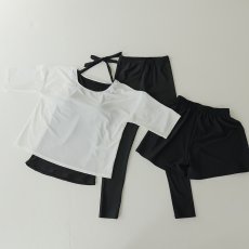 画像28: インナー付きトップスとレギンスとショットパンツの体型カバー水着３点セット 水着 韓国風 かわいい 速乾性 スポーツ パッド付き 水泳用 水陸両用 普段着 女性用 (28)