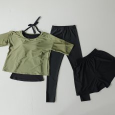 画像18: インナー付きトップスとレギンスとショットパンツの体型カバー水着３点セット 水着 韓国風 かわいい 速乾性 スポーツ パッド付き 水泳用 水陸両用 普段着 女性用 (18)