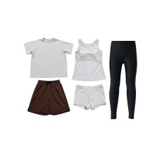 画像29: 体系カバー水着５点セット　Tシャツ　布帛サーフパンツ　レギンス　タンキニ上下セット運動服　ヨガ　スポーツウェア レディース ラッシュガード 上下セット 体型カバー セパレート タンキニ 長袖 5点セット 半袖  レギンス uvカット upf50+ プール 海 水陸両用 無地シンプル色展開　 (29)