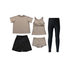 画像27: 体系カバー水着５点セット　Tシャツ　布帛サーフパンツ　レギンス　タンキニ上下セット運動服　ヨガ　スポーツウェア レディース ラッシュガード 上下セット 体型カバー セパレート タンキニ 長袖 5点セット 半袖  レギンス uvカット upf50+ プール 海 水陸両用 無地シンプル色展開　 (27)