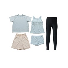 画像30: 体系カバー水着５点セット　Tシャツ　布帛サーフパンツ　レギンス　タンキニ上下セット運動服　ヨガ　スポーツウェア レディース ラッシュガード 上下セット 体型カバー セパレート タンキニ 長袖 5点セット 半袖  レギンス uvカット upf50+ プール 海 水陸両用 無地シンプル色展開　 (30)