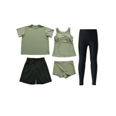 画像25: 体系カバー水着５点セット　Tシャツ　布帛サーフパンツ　レギンス　タンキニ上下セット運動服　ヨガ　スポーツウェア レディース ラッシュガード 上下セット 体型カバー セパレート タンキニ 長袖 5点セット 半袖  レギンス uvカット upf50+ プール 海 水陸両用 無地シンプル色展開　 (25)
