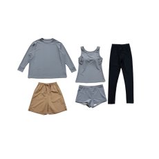 画像34: 無地　ロング袖体系カバーTシャツ　布帛ショットパンツ　レギンス　タンキニ上下セット　水着5点セット レディース 体型カバー ラッシュガード 長袖  5点セット フィットネス  (34)
