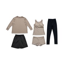 画像39: 無地　ロング袖体系カバーTシャツ　布帛ショットパンツ　レギンス　タンキニ上下セット　水着5点セット レディース 体型カバー ラッシュガード 長袖  5点セット フィットネス  (39)