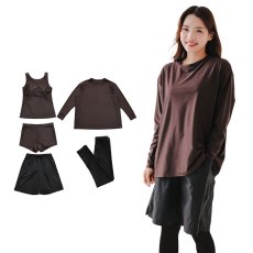 画像17: 無地　ロング袖体系カバーTシャツ　布帛ショットパンツ　レギンス　タンキニ上下セット　水着5点セット レディース 体型カバー ラッシュガード 長袖  5点セット フィットネス  (17)