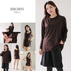 画像12: 無地　ロング袖体系カバーTシャツ　布帛ショットパンツ　レギンス　タンキニ上下セット　水着5点セット レディース 体型カバー ラッシュガード 長袖  5点セット フィットネス  (12)
