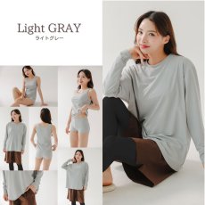 画像13: 無地　ロング袖体系カバーTシャツ　布帛ショットパンツ　レギンス　タンキニ上下セット　水着5点セット レディース 体型カバー ラッシュガード 長袖  5点セット フィットネス  (13)