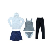 画像21: ラッシュガード　布帛ショットパンツ　タンキニ上下セット　レギンス　水着5点セット　体型カバー セパレート タンキニ 長袖 5点セット フード付き パーカー レギンス uvカットupf50+ プール 海 海水浴 サウナ　ヨガウェア (21)