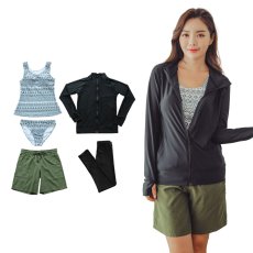 画像19: ラッシュガード　布帛ショットパンツ　タンキニ上下セット　レギンス　水着5点セット　体型カバー セパレート タンキニ 長袖 5点セット フード付き パーカー レギンス uvカットupf50+ プール 海 海水浴 サウナ　ヨガウェア (19)