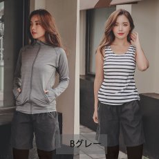 画像10: ラッシュガード　布帛ショットパンツ　タンキニ上下セット　レギンス　水着5点セット　体型カバー セパレート タンキニ 長袖 5点セット フード付き パーカー レギンス uvカットupf50+ プール 海 海水浴 サウナ　ヨガウェア (10)