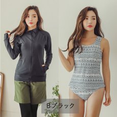 画像12: ラッシュガード　布帛ショットパンツ　タンキニ上下セット　レギンス　水着5点セット　体型カバー セパレート タンキニ 長袖 5点セット フード付き パーカー レギンス uvカットupf50+ プール 海 海水浴 サウナ　ヨガウェア (12)