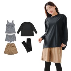画像16: 無地　ロング袖体系カバーTシャツ　布帛ショットパンツ　レギンス　タンキニ上下セット　水着5点セット レディース 体型カバー ラッシュガード 長袖  5点セット フィットネス  (16)