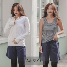 画像9: ラッシュガード　布帛ショットパンツ　タンキニ上下セット　レギンス　水着5点セット　体型カバー セパレート タンキニ 長袖 5点セット フード付き パーカー レギンス uvカットupf50+ プール 海 海水浴 サウナ　ヨガウェア (9)