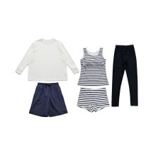 画像38: 無地　ロング袖体系カバーTシャツ　布帛ショットパンツ　レギンス　タンキニ上下セット　水着5点セット レディース 体型カバー ラッシュガード 長袖  5点セット フィットネス  (38)