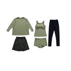 画像35: 無地　ロング袖体系カバーTシャツ　布帛ショットパンツ　レギンス　タンキニ上下セット　水着5点セット レディース 体型カバー ラッシュガード 長袖  5点セット フィットネス  (35)