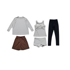 画像36: 無地　ロング袖体系カバーTシャツ　布帛ショットパンツ　レギンス　タンキニ上下セット　水着5点セット レディース 体型カバー ラッシュガード 長袖  5点セット フィットネス  (36)