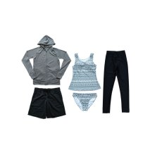 画像23: ラッシュガード　布帛ショットパンツ　タンキニ上下セット　レギンス　水着5点セット　体型カバー セパレート タンキニ 長袖 5点セット フード付き パーカー レギンス uvカットupf50+ プール 海 海水浴 サウナ　ヨガウェア (23)