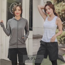 画像11: ラッシュガード　布帛ショットパンツ　タンキニ上下セット　レギンス　水着5点セット　体型カバー セパレート タンキニ 長袖 5点セット フード付き パーカー レギンス uvカットupf50+ プール 海 海水浴 サウナ　ヨガウェア (11)