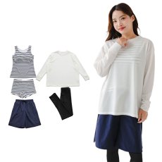画像22: 無地　ロング袖体系カバーTシャツ　布帛ショットパンツ　レギンス　タンキニ上下セット　水着5点セット レディース 体型カバー ラッシュガード 長袖  5点セット フィットネス  (22)